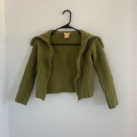 Y2k 100% Lambswool Mini Cropped Zip-up Sweater - Picture 5 of 8